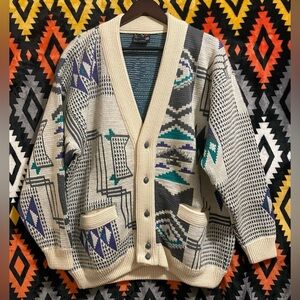 VTG COOGI Mens Cardigan Sweater Multicolor Wool Size Large